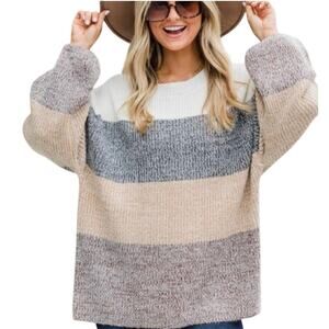 Pink Lily Womens Sweater Size Small Color Block Oversized Balloon Sleeves